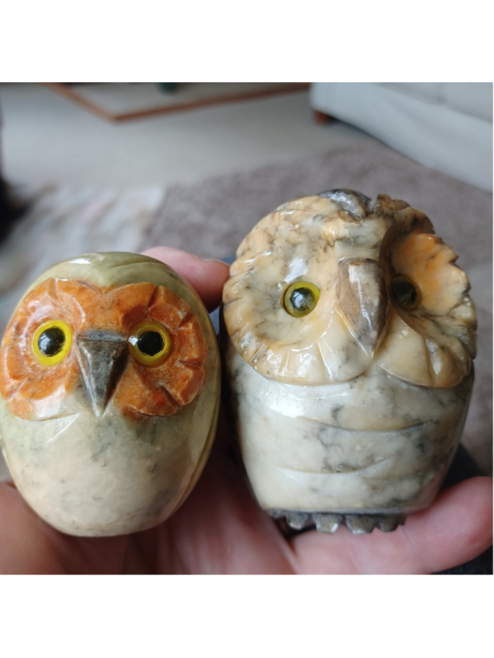 Vtg Alabaster Owl Figurine Paperweight Glass Eyes Hand Painted Ducceschi Italy